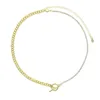 Choker 2022 Mode Gold Farbe Halb Cuban Link Kette Klar Cz Gepflasterte Tennis Toggle Verschluss Frauen Einfache Halskette Schmuck