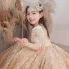 luxury Gold 2023 Flower Girls Dresses For Wedding Beaded Toddler Pageant Gowns Long Ball Gown First Communion Dress