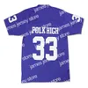 NEUE Fußballtrikots Fußballtrikots Männer Al Bundy #33 Polk High Fußballfilmtrikot Vollgenäht Blau Weiß Lila Größe S-4XL