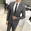 Tuxedos Jacket Pants Vest2 PCS Set 2022 Mode New Men's Casual Boutique Business Solid Color Slim Dress Suit Pock Byxor