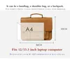 Women British Leather Handbag Business Briefcase Men 13.3" Laptop Bag Schoolbag Male Shoulder Textbooks P2203020