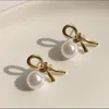 Stud Earrings Colorful L Sweet 925 Sterling Silver Bowknot Resin Pearl Alloy Material For Woman Student Girlfriend Jewelry