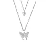 قلادة قلادة 925 Sterling Sier Double Layer Butterfly Necklace for Women ins ins small zircon zircon chair chain chain actfp actfp