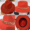 Berets Fedora Hats for Women Men szeroko grube Złoty Łańcuch Zespół Fell Hat Jazz Cap Winter Autumn Panama Red Luxury Chapeau Femme