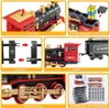 Motor Cargo Car und Long Tracks elektrischer Strecke Spielzeugzug Set mit Dampf -Lokomotive -Batterie -Spielzeug mit Rauchlichtger￤uschen