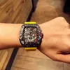Wanghong RM011 Pełny automatyczny mechaniczny w kształcie lufy męski Watch wielofunkcyjny kalendarz silikonowy wodoodporny