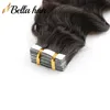 Deep Wave Tape in Hair Extensions Real Human Remy Human Adhesive Tapes Extension 20PCS Thick End 50G Nautral Black PU Hair Extension Bella Hair