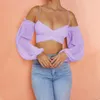 Women's T Shirts Summer Crop Top Y2k Women 2022 Arrivals Lined White Off The Shoulder Sexy Mesh Elegant For Party Club