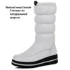 Boots Genuine Leather Women Winter Snow Platform Shoes Warm Plush Slip-on Femmes Comfort Waterproof Ladies Bottines