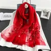 Scarves Silk Wool Scarf Cherry Blossom Embroidered Women Fashion Shawls And Wraps Lady Travel Pashmina High Quality Winter Neck275E