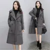 Women's Fur Female Winter Thick Warm Faux Wool Blend Coat Long Sleeve Vintage V-Neck Collar Ladies Casual Outwear