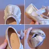 Chaussures plates nœud papillon semelle souple strass filles danse Performance enfants cuir Prewalker petite princesse chaussure unique rose