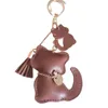 PU Cuir Porte-clés Anneaux Femmes Chat Gland Pendentif Sac Porte-clés Accessoires Design De Mode Animal Voiture Porte-clés Titulaire Bijoux Or Métal Bibelots Sac Charme Cadeaux