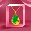 Bling Imitation Jade Fleur Pendentif Collier 24k Réel Plaqué Or Bijoux Femmes Cadeau De Noël