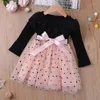 Robes d'automne pour filles, vêtements de princesse à manches longues, col en dentelle, fil en maille, Patchwork, vêtements de princesse pour enfants en bas âge