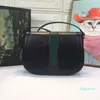 Ophidia crossbody väska kvalitet axelväskor kvinnor handväska handväska äkta läder mode bokstäver röd grön band retro klaff messenger väska