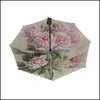 Parasol Vintage Shabby Floral Print Kobiety deszczowy szyk różowy róża róża trzy składana dziewczyna trwały przenośny parapluie 211227 d Otzlx