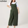 Pants VONDA 2022 Plus Size Summer Jumpsuits Women Sexy Sleeveless Solid Loose Wide Leg Playsuits Office Overalls Pantalones