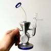 Mini Silver Glass Water Recycler Bong Hookahs Oil Dab Rigs rökrör med tillbehör