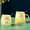 Mugs Simple Refueling Duck Animal Ceramic Water Cup Cute Cartoon Spoon Mug With Lid Creative Student Couple Coffee