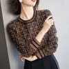 Kvinnors tr￶jor Designer Kvinnors tr￶ja Kvinnor stickar tees l￥ng￤rmad jacquard stickad maglione korta bokst￤ver tryckning pullover kvinnor stickad topp xntz