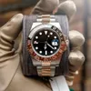Watcher Men's Watches 40mm GMT Wristwatches تلقائي سيرة خزفية الفولاذ الفولاذ المقاوم للصدأ مع شاشة تقويم مشبك مطوية