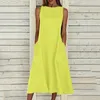 Casual Dresses Women Fashion Cool Summer 2022 Solid Color Beach Causal Holiday Loose Dress Round Neck Big Swing Pocket Maxi Vestidos