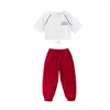 Stage Wear Girl's Hip Hop Vêtements Lâche Crop Tops Pantalon Cargo Rouge À Manches Courtes Hiphop Tenues Jazz Danse Performance Costumes BL5809