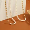 Choker Selling Fashion Panel 18K Gold Plated Titanium Steel Chain Freshwater Pearl Necklace For Women260A