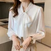 Spring Summer Bow Chiffon Shirt 2022 New Black White Shirt Office Lady Fashion Women Long Sleeve Blouse Elegant Clothes