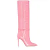 Women Lady New 2024 Style Knee Boots Patent Sheepskin Leather Fashion High Heels Pointed Pillage Toe Booties Casual Party Dress Shoes Snaker Babys Color Siz