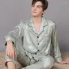 Pyjamas en satin léger pour hommes, vêtements de nuit pour hommes, manches longues, costume de maison en soie, grande taille, vêtements de maison pour hommes, ensemble de salon doux