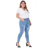 Женские джинсы Женские женские либержог плюс размеры женщин эластичная джинсовая джинсовая карандаш отверсти