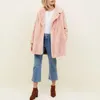 Abrigo de piel sintética cálido para mujer, ropa de calle a la moda para mujer, tallas grandes, abrigo largo informal rosa para otoño 2022
