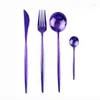 Наборы посуды 1 шт. Зеркальное фиолетовое посуду набор 304 Служба серебра из нержавеющей стали Ярко -вилочный нож Spoon Ужин.