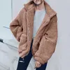 Frauen Pelz Frauen Herbst Winter Elegante Faux Mantel drehen-unten Kragen Dicke Warme Taschen Jacke Weibliche Casual Plüsch mantel