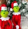 Noel Ağacı Dekorasyonu İçin Kırmızı Yeşil Noel Grinch Bebek Şapkalı Yeni Yıl Çocuk Hediyeleri