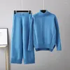女性のツーピースパンツ 2022 秋冬厚手セット女性怠惰なルーズタートルネックセーターとワイドレッグセット