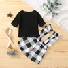 Clothing Sets Infant Baby Girls Overalls T-shirt Set Half Sleeve Crew Neck Plaid Casual Daily Outfit 0-24 Months