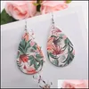 Bengelen Kroonluchter Design Print Flower Drop Oorbellen Faux Leather Dangle Earring Geometrische Verklaring Dog Claw Waterdrop Voor Vrouwen Lad Dhyna