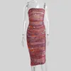 캐주얼 드레스 여성 섹시한 튜브 탑 인쇄 된 미디 주름 슬림 한 탄성 메쉬 드레스 소매점 지퍼 바디콘 파티 뒤에 2022 여름