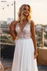 Hochzeitskleid Strandkleider A-Linie V-Ausschnitt Tüll Applikationen Chiffon Brautkleid für Frauen Weiß Bohemian Robe De Mariee Maßgeschneidert