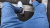 Heren jeans heren super mager licht blauw mode designer geplooide paneel denim joggers gewassen stretch biker potloodbroek broek broek