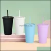 Mugs Mugs Tumblers With Lids And Sts.16 Oz Pastel Colored Plastic Acrylic Travel Cups.Double Wall Insated Matte Reusable Bk For Smoo Ot1Xu