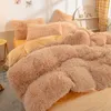 Sängkläder Vinter supervarma sängkläder enfärgad plysch lakan påslakan kamel sammet dubbelt örngott 4 delar 221014