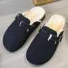 Slippers vrouwen faux suède dames muilezels schoenen1 winter warm bont bovenste platform plat lage hiel buitenlucht pluche voering