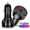 Ładowarka samochodowa USB typu C PD 20W 4 porty Dual Auto szybkie szybkie ładowanie przenośnych akcesoriów samochodowych do telefonów komórkowych