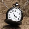 Montres de poche Retro Smooth Men Black Watch Silver Polish Quartz Fob Pendant With Chain