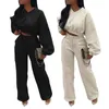 Kvinnors tvåbitar byxor Casaul Women Tracksuit Two Piece Set Shirt Long Pants Solid Color Pulf Sleeve Streetwear Clothes for Women Winter T221012