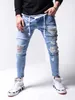 Heren jeans heren mannen coole designer merk potlood skinny gescheurde vernietigde stretch slank fit hopbroek met gaten voor man bedrukt